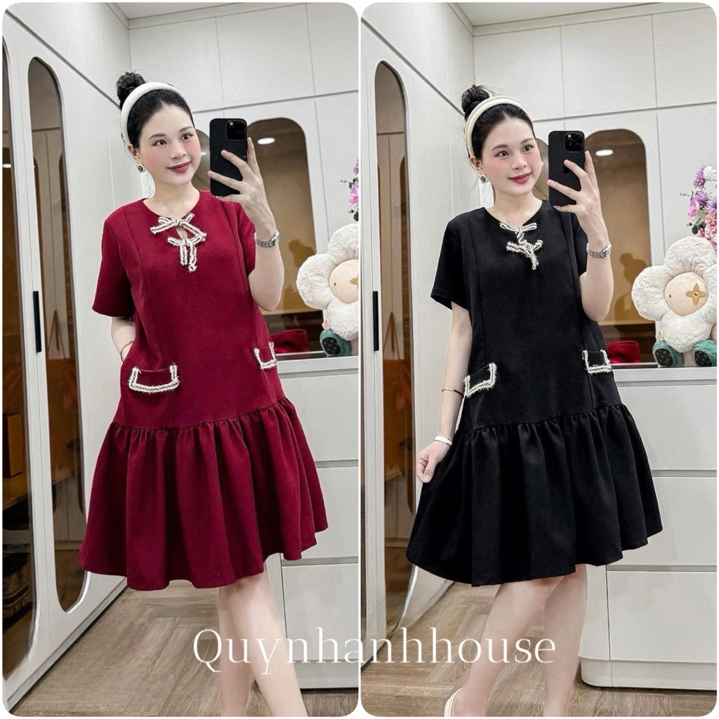 <Đầm bầu Quynhanhhouse> (NH CLOTHING)Váy suông Váy tuyết mưa đuôi cá nơ M11458 sm