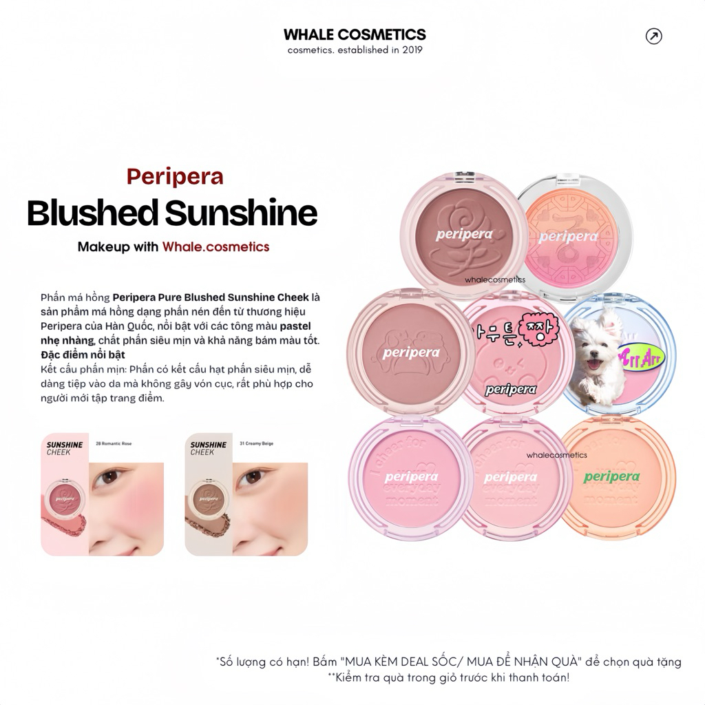 (Màu 1-30) Phấn Má Hồng Peripera Pure Blushed Sunshine Cheek 4.2G