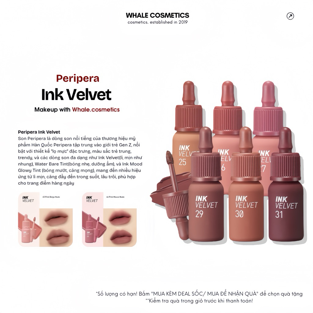(Ink Velvet) Son Kem Hiệu Ứng Nhung Mịn Peripera Ink Velvet 4g
