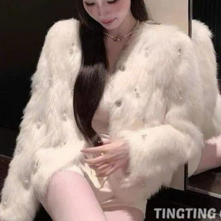 Áo khoác lông thỏ trần bông màu TRẮNG & ĐEN  bản mới cổ rộng cực kỳ dày dặn cực kỳ mềm mịn