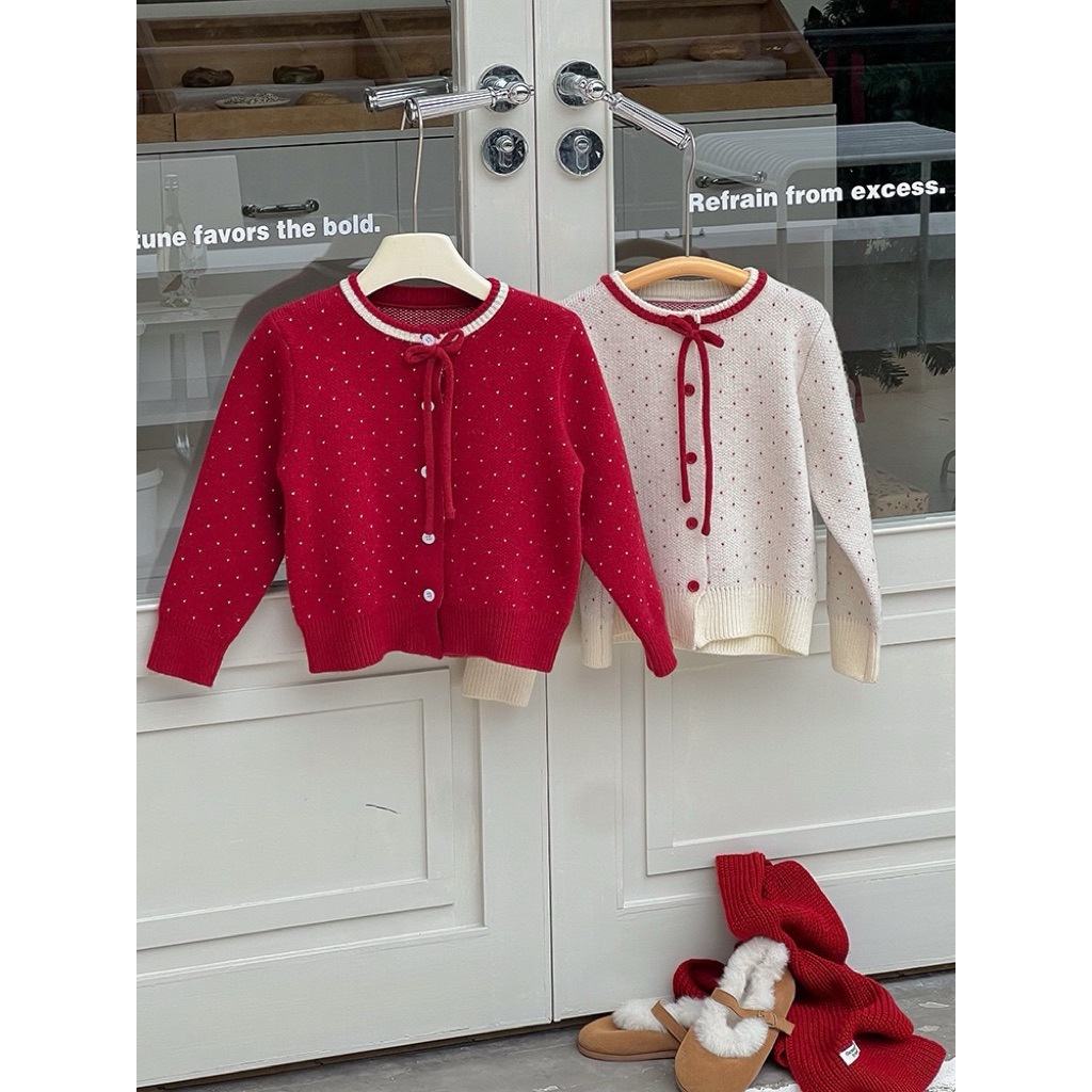 [AMBB KIDS] ÁO KHOÁC LEN CADIGAN CHẤM BI CHO BÉ GÁI