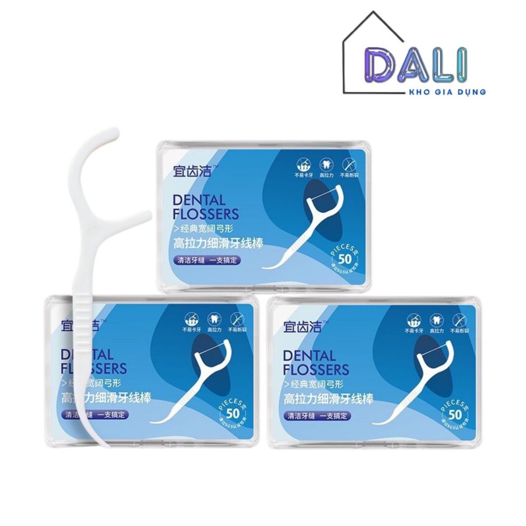 Hộp 50 cây tăm chỉ nha khoa DENTAL FLOSSERS vệ sinh kẽ răng, chỉ nha khoa xỉa răng, tăm nha khoa den