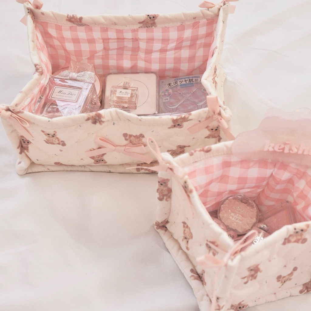 Teddy Picnic Basket - giỏ đựng đồ hoạ tiết gấu vintage coquette có thể gấp gọn - Maison Petit