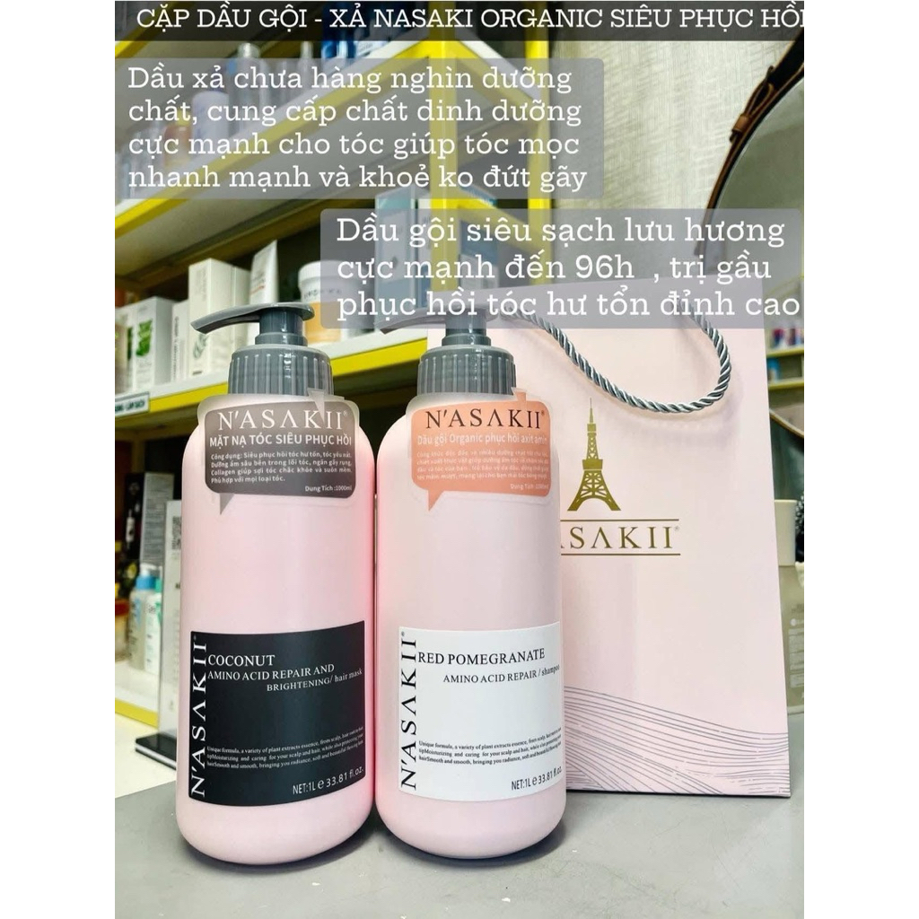 Cặp gội xả Nasaki 1000ml phục hồi tóc hư tổn, siêu mượt