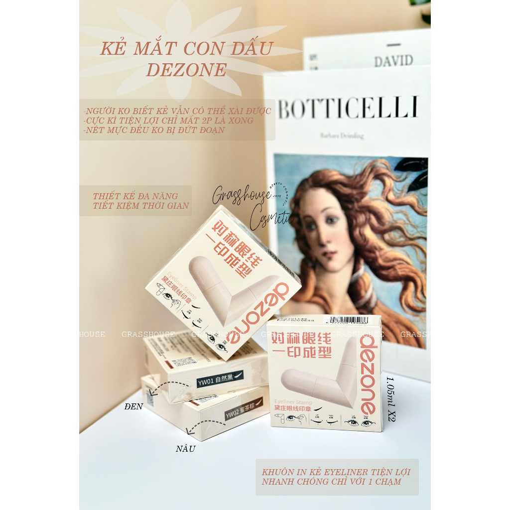 Bút kẻ mắt Dezone Kẻ eyeliner 2 đầu, Con dấu khuôn in eyeliner không cần chấm mực, đường cong tự nhi