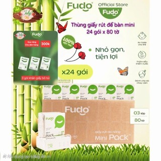   Fudo  KHĂN GIẤY RÚT ĐỂ BÀN TISSUE Pack  Gói 130 tờ x3 lớp . Giấy rút sợi tre tự nhiên không tẩy trắng 