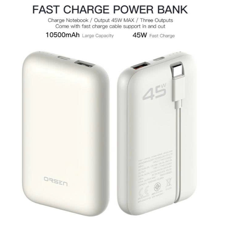 Pin di động ORSEN E68 10500mAh PD Sạc nhanh loại C USB 45W ( màu be mới 100%)