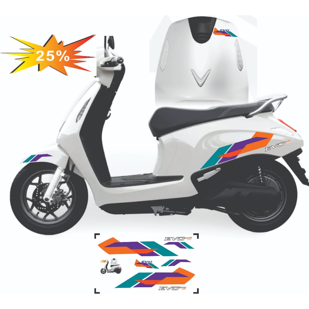 Tem dán xe EVO 200  - EVO LITE NEO  - EVO GRAND - EVO MAX - Tem chỉ cách điệu đơn giản, tem cao cấp 