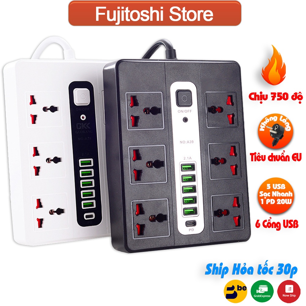 Ổ Cắm Điện Fujitoshi K39 Tích Hợp 6 Ổ Cắm 6 Cổng Sạc 1 Cổng Sạc PD