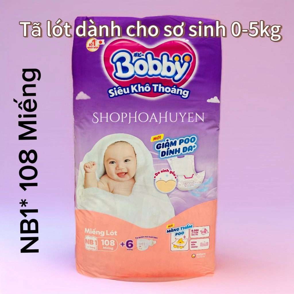 Miếng Lót Sơ Sinh Bobby Nb1 và Nb2  Mẫu mới- Tã dán sơ sinh NB1- 108+6 Miếng Tã miếng lót bé sơ sinh