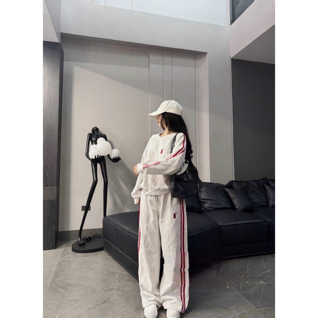 Bộ Đồ Thể Thao Nữ Form Rộng Nỉ Bông thêu ngựa Cao Cấp – Áo Sweater + Quần Dài Unisex Nhiều Màu