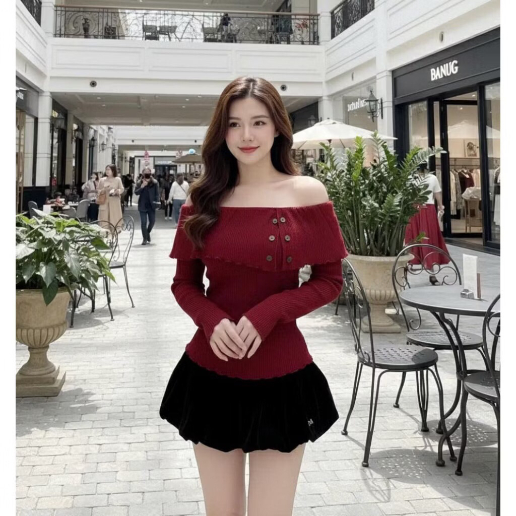 Áo len Tết - áo đỏ Len Gân GIÁ RẺ  - áo len đỏ trễ vai cuốn hút | BigBuy360 - bigbuy360.vn