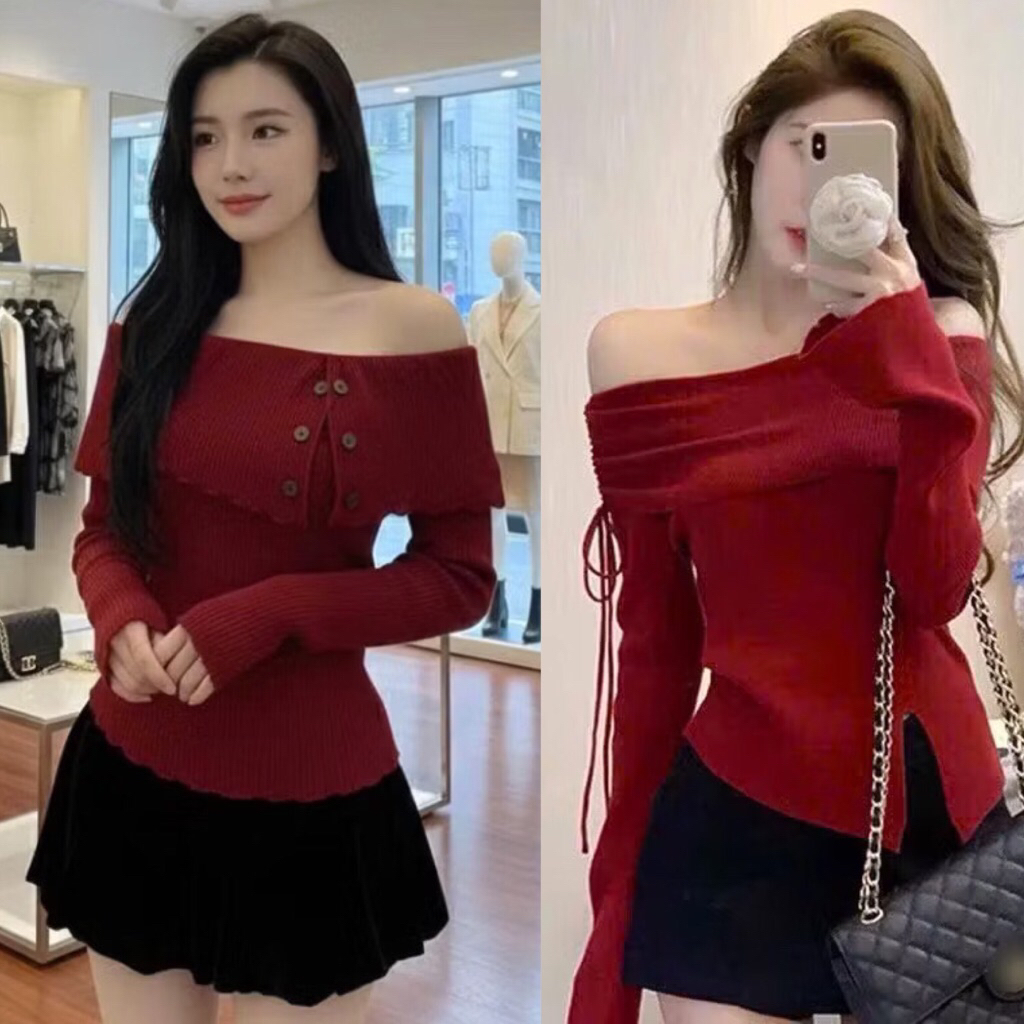 Áo len Tết - áo đỏ Len Gân GIÁ RẺ  - áo len đỏ trễ vai cuốn hút | BigBuy360 - bigbuy360.vn
