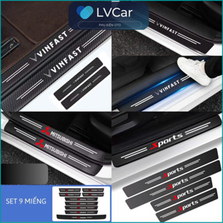 Set nẹp decal dán bậc cửa xe ô tô. Decal bậc vân carbon logo các hãng toyota, huyndai, honda, suzuki,mazda....