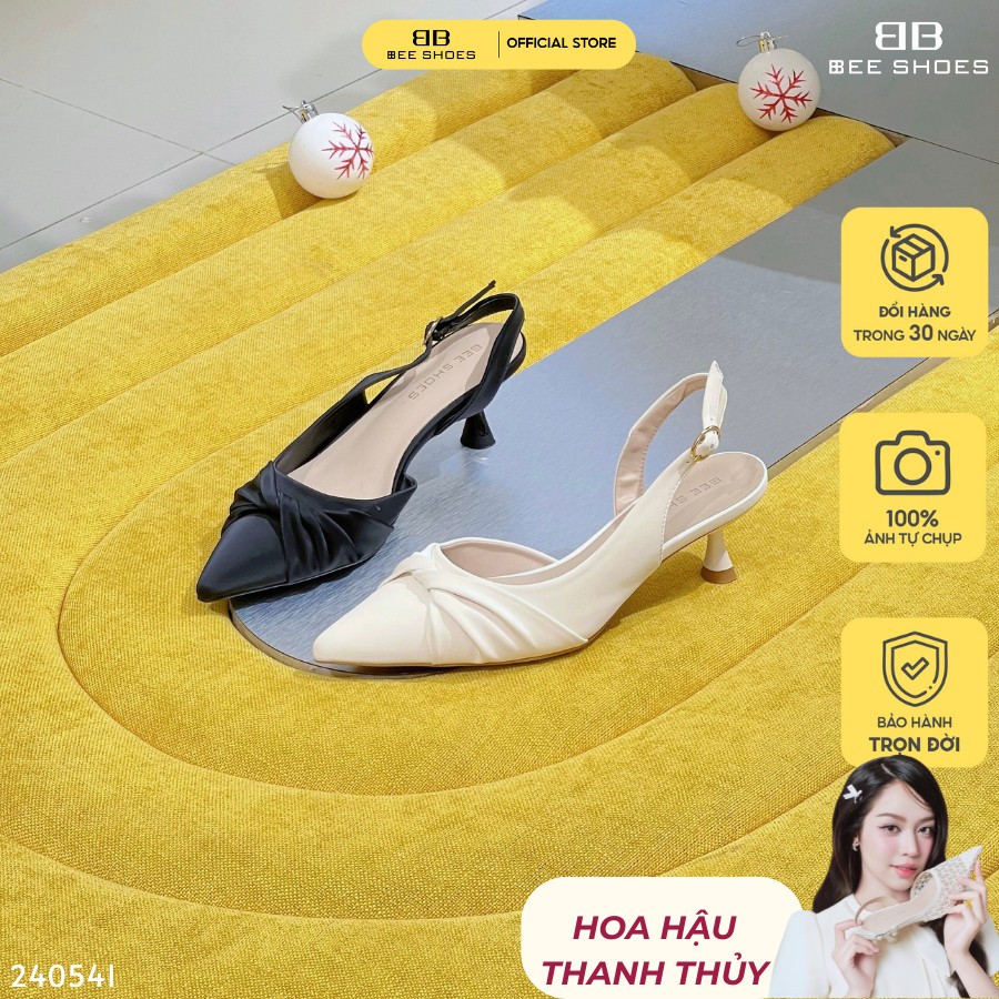 Giày cao gót nữ BEE SHOES mũi nhọn gót nhọn 6cm sẵn màu kem - đen - 240541 ( form 1.5)