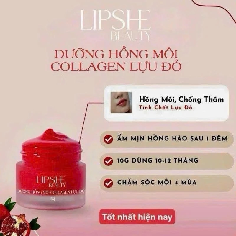 Dưỡng Môi Lipshe Lựu Đỏ Collagen, Dưỡng Môi Lipshe beauty Hủ 5g Chính hãng - Dưỡng Môi Căng Bóng
