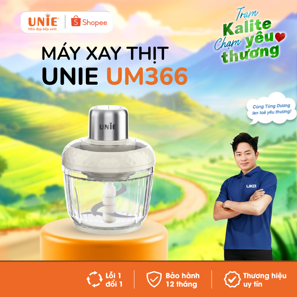  Máy xay thịt UNIE UM366 công suất 400W 2 cối thủy tinh động cơ cao cấp xay thịt đánh ruốc xay tỏi tiện lợi 