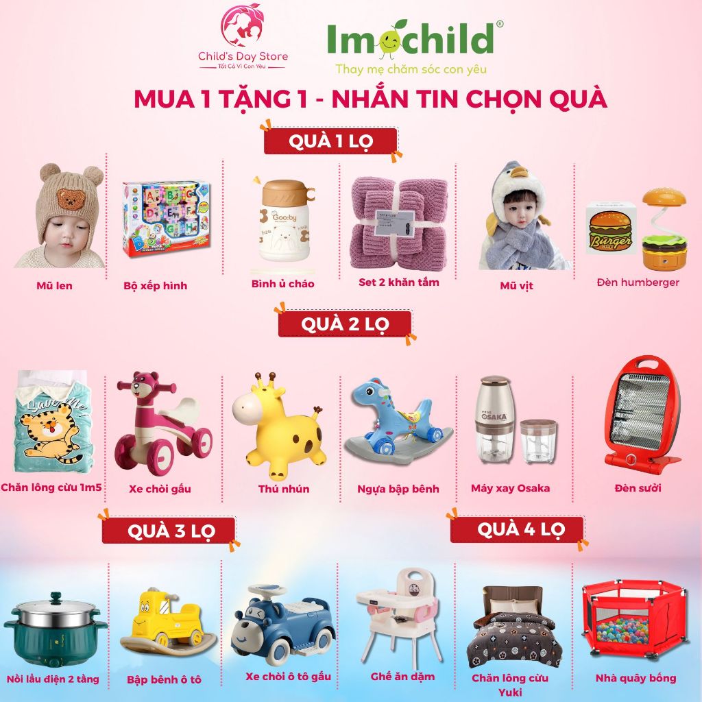 Bộ quà tặng sản phẩm IMOCHILD. Các Mom lựa chọn quà theo banner từng sản phẩm nhé. Childs day store