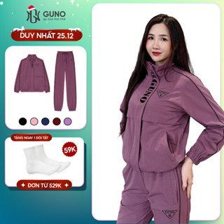  Bộ Quần Áo Gió Nữ GUNO Cao Cấp Cổ Bẻ Phối Logo Tam Giác Kết Hợp Sọc Thể Thao Thời Trang SP5 25BG130 