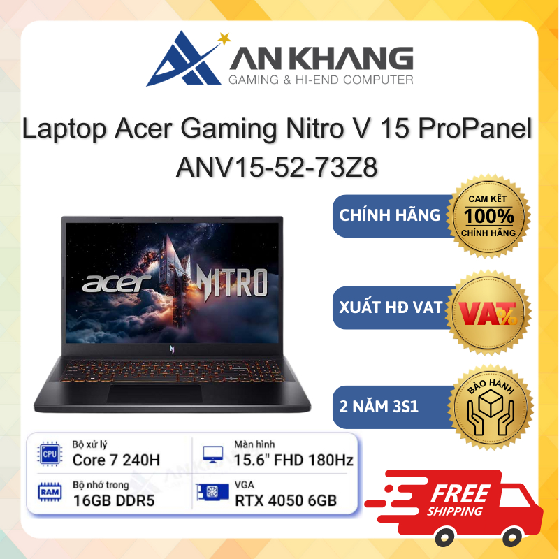 Laptop Acer Gaming Nitro V 15 ProPanel ANV15-52-73Z8 (Core 7-240H, 16GD5, 512GSSD, 6GD6_RTX4050, 15.