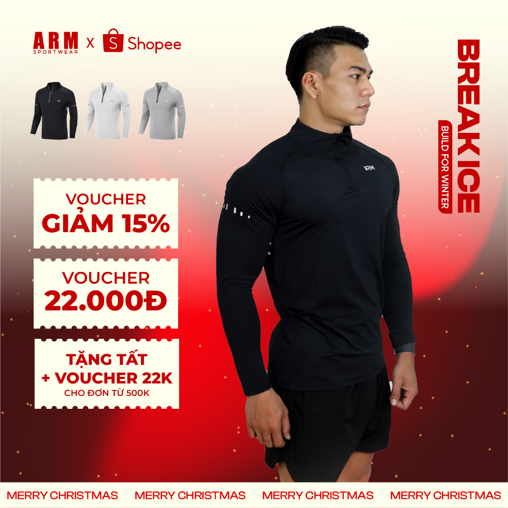  Áo Thun Dài Tay Nam ARM Cổ Trụ Kéo Khóa Áo Thể Thao Dài Tay mềm mịn co giãn giữ nhiệt cực tốt 