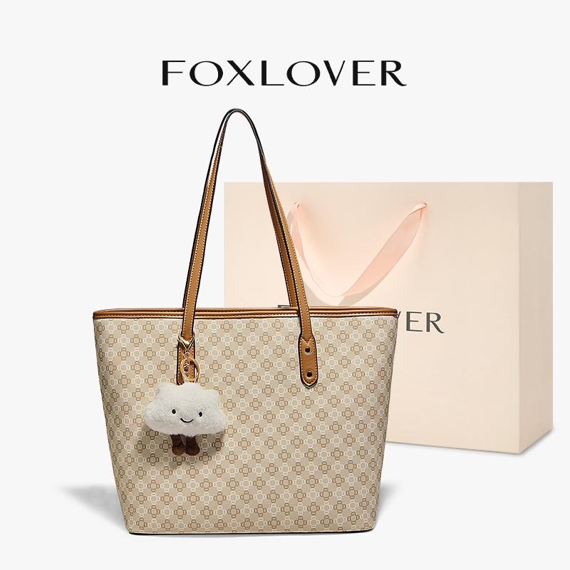 FOXLOVER Túi xách nữ Có móc khóa dễ thương Dung tích lớn Thời trang Màu kaki