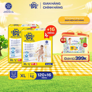   Siêu khô thoáng  Combo 2 Tã quần UniDry Siêu khô thoáng gói Super Jumbo mới size M76 L68 XL60 XXL54+ 8 miếng 