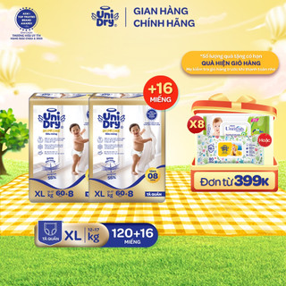   Siêu mỏng 2mm  Combo 2 tã quần UniDry Supreme size M76 L68 XL60 XXL54 + 8 miếng 