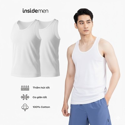 Combo 2 Áo Ba Lỗ Nam Insidemen 100% Cotton Mặc Lót Tập Gym Thể Thao Thấm Hút Thoáng Mát ITT001EDP02