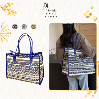   Tặng móc khoá  Túi tote phong cách,vintage đi biển cỡ lớn khóa kéo chống nước phong cách hàn quốc-ENVI STORE 