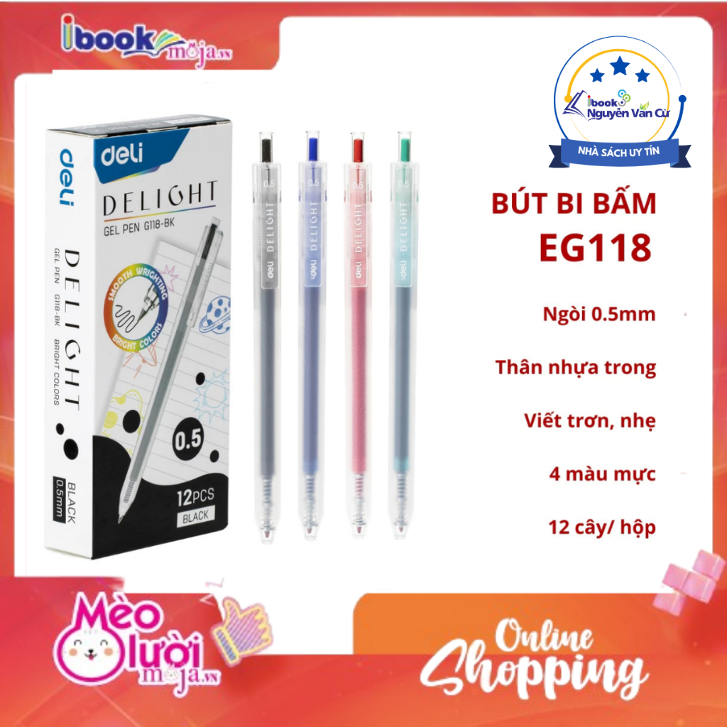 Hộp 12 Bút Gel Deli EG118 0.5mm Siêu Mượt Khô Nhanh Nhiều Màu Viết Bài Sổ Vở