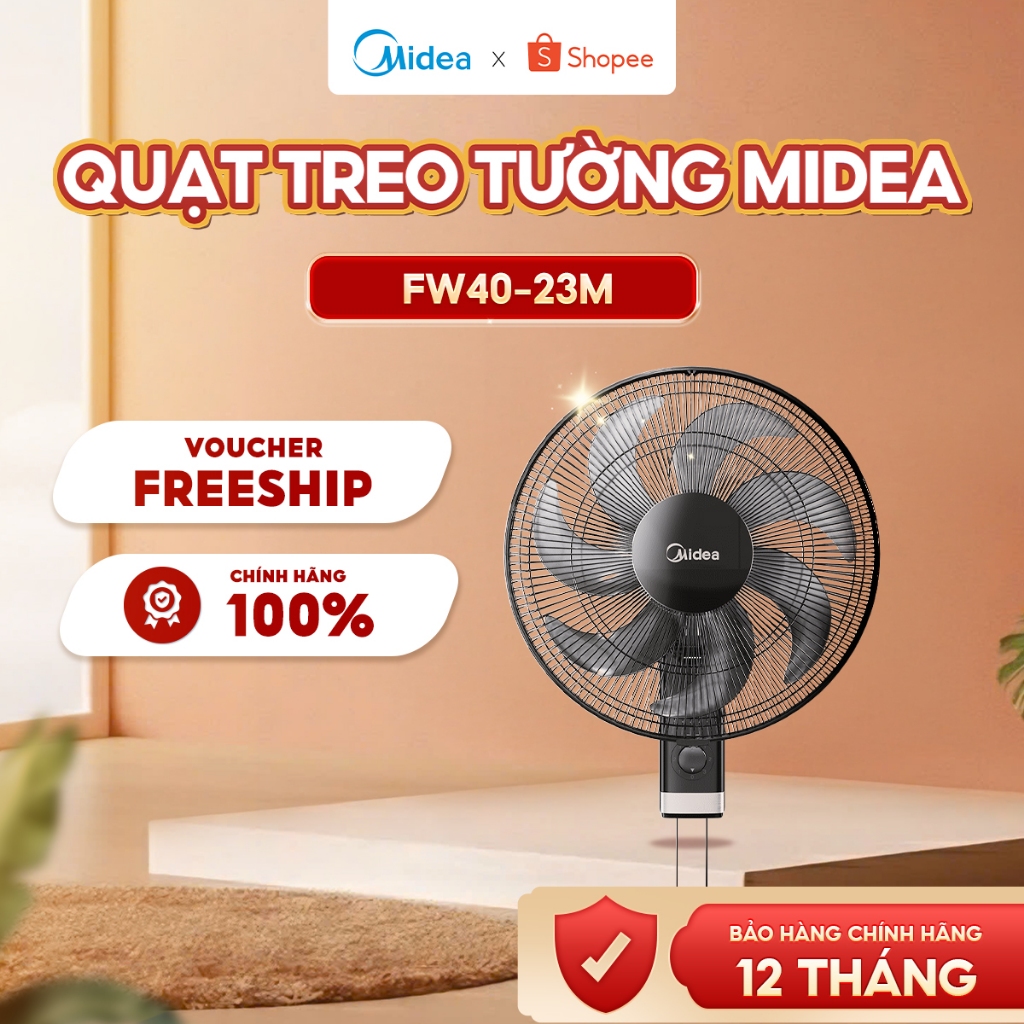 Quạt treo tường 7 cánh Midea FW40-23M | 50W, màu đen