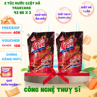  Nước giặt xả TrueCare   2 túi 4,2kg tổng nhận 8,4kg  tặng kèm 10 gói nước xà vải 20ml. 