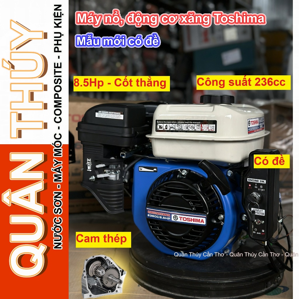 Máy Nổ – Động Cơ Xăng Toshima 8.5HP 236cc Cốt thẳng có Đề, Cam Thép, Bền Bỉ, Khỏe Mạnh