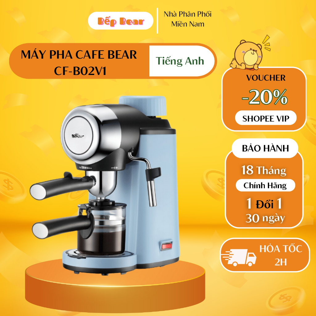 Máy Pha Cà Phê Tự Động Mini Bear CF-B02V1 Pha Cafe Espresso Đánh Bọt Sữa Bảo hành Chính Hãng 18 Tháng