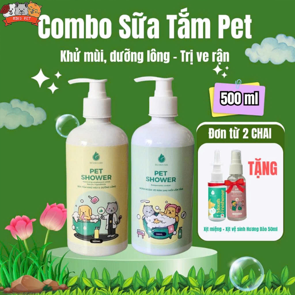 SỮA TẮM CHÓ MÈO TRỊ SẠCH VE RẬN BỌ CHÉT, NẤM NGỨA MỀM DA LÔNG BEONCARE. Mua 2 tặng xịt khử mùi