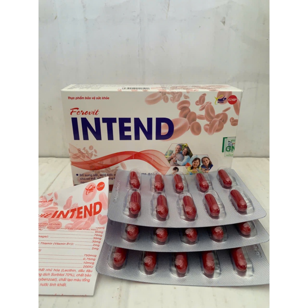 Viên uống FEROVIT INTEND hộp 30 viên bổ sung sắt, acid folic cho cơ thể giảm nguy cơ thiếu máu.