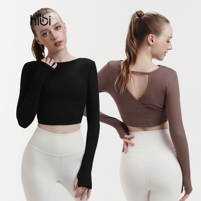 Áo tank tập Yoga Gym Hibi Sports TA717 Kiểu khoét tim mặc 2 mặt, tay dài xỏ ngón - Mặc ngoài áo bra