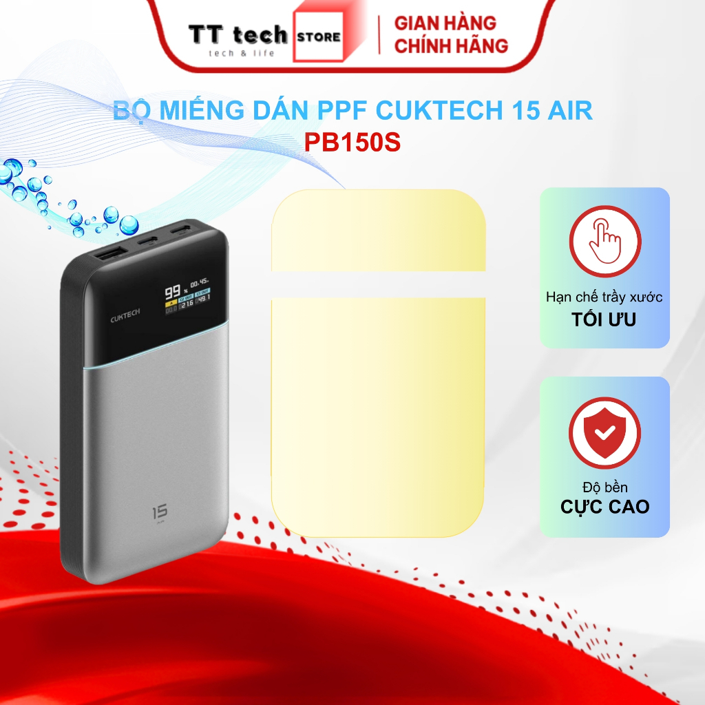 Miếng dán PPF cho sạc dự phòng Cuktech 15 Air PB150S chống trầy xước, bảo vệ tối ưu cho thiết bị