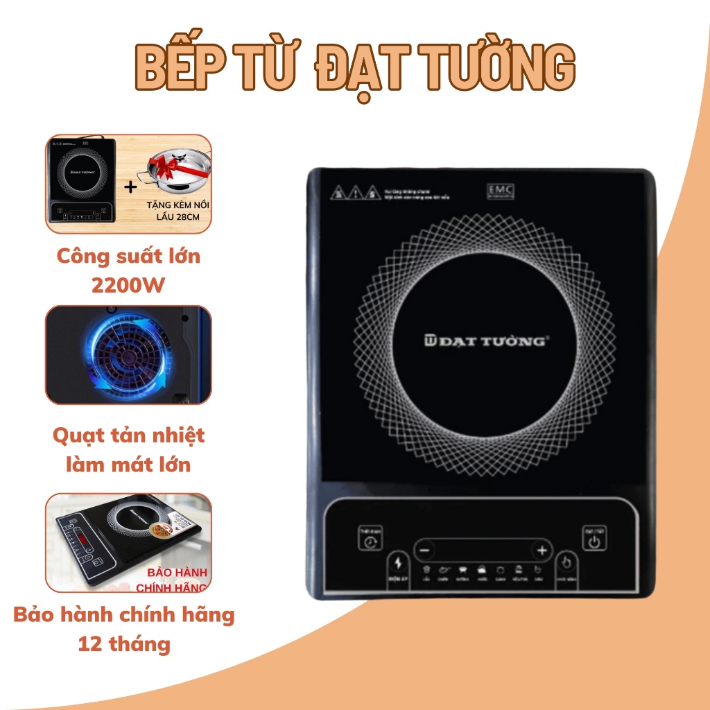 Bếp từ Đạt Tường công suất 2000W, bếp nấu nhanh chóng với 8 chế độ,tặng kèm nồi inox cao cấp