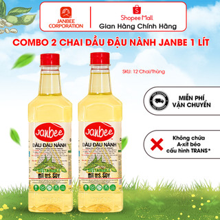  Dầu Ăn Đậu Nành Janbee Combo 2 Chai 1 Lít - Nguyên Chất 100% Không Trans Fat Tốt Cho Tim Mạch 