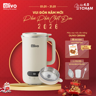  Máy Làm Sữa Hạt Mini OLIVO CB1000 1L - Máy Xay Nấu Đa Năng Nắp Kính Cường Lực & INOX Chống Tràn Xay Mịn 