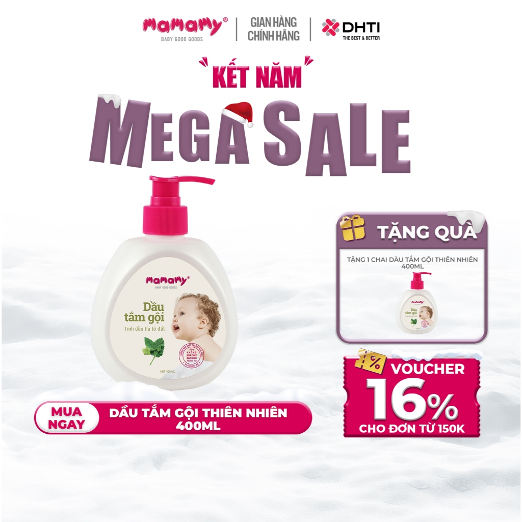 Dầu tắm gội cho bé Mamamy gốc thực vật thiên nhiên, dịu lành tinh dầu bưởi/tía tô