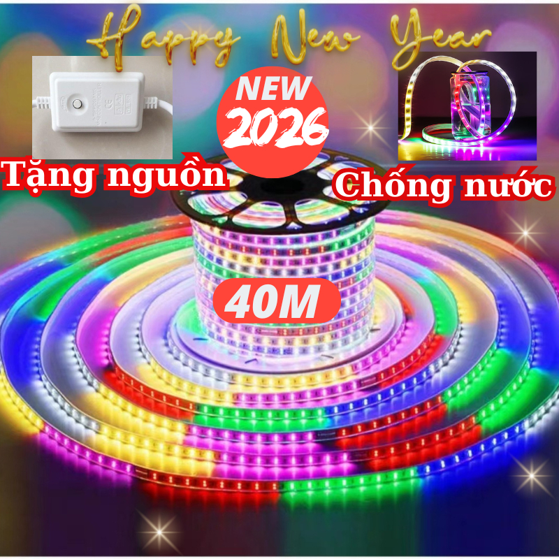 40M Dây Led Đuổi CHIP 2835 Tặng kèm nguồn chống nước trang trí ngoài trời Đèn led quấn cây tết noel