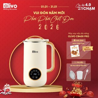  Máy Làm Sữa Hạt Mini OLIVO CB400 PRO 600ml – Máy Xay Nấu Đa Năng – Nắp Inox 304 – Lưỡi Dao 10 Cánh 