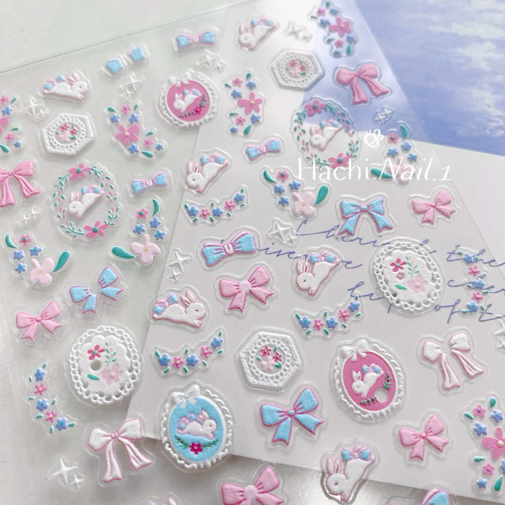Sticker thỏ coquette trang trí nail - Sticker dán móng cute