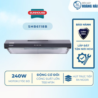 SHB6118B | Máy hút mùi Sunhouse, 210W, công suất 700m3/h, than hoạt tính