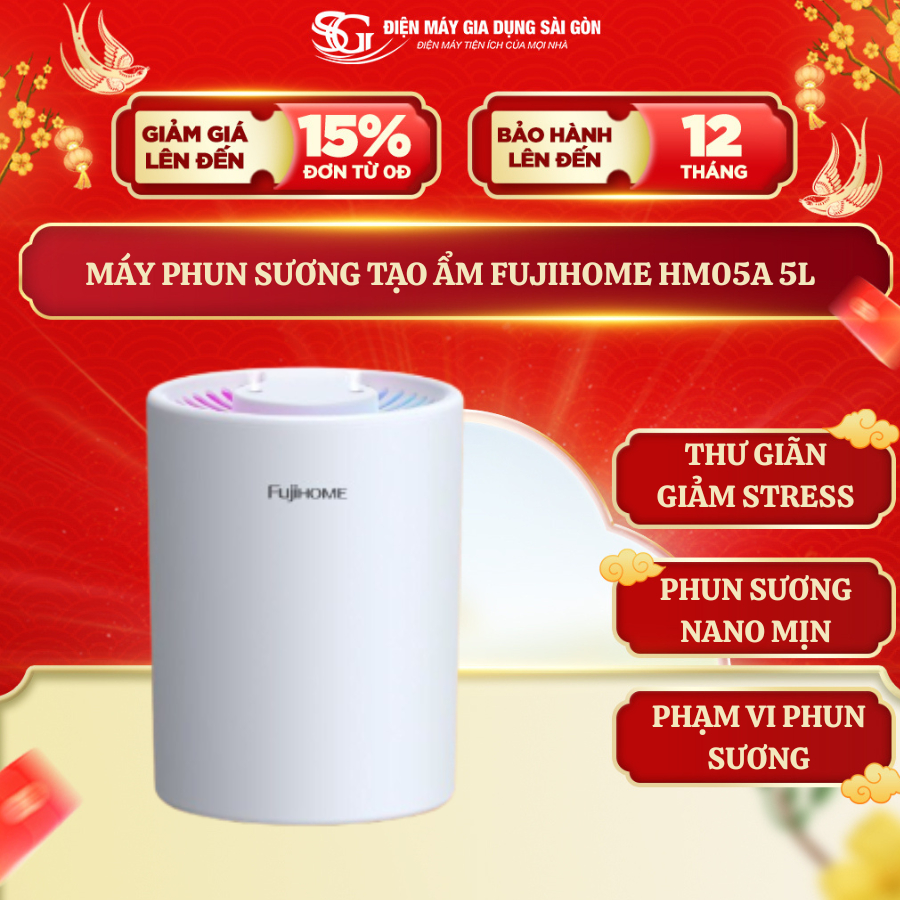 Máy phun sương tạo ẩm Fujihome HM05A 5L – Vòi phun kép điều chỉnh độc lập, kháng khuẩn ion bạc