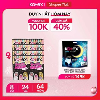  Combo 8 Gói Băng Vệ Sinh Kotex Mini Meow Siêu Mềm 24cm 8 Miếng Gói 