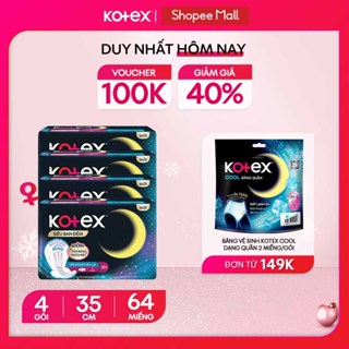  Combo 4 Gói Băng Vệ Sinh Kotex Siêu Ban Đêm Chống Tràn Mềm Mại Ôm Gọn Không Lo Ngứa Rát 35cm Gói 8+1 